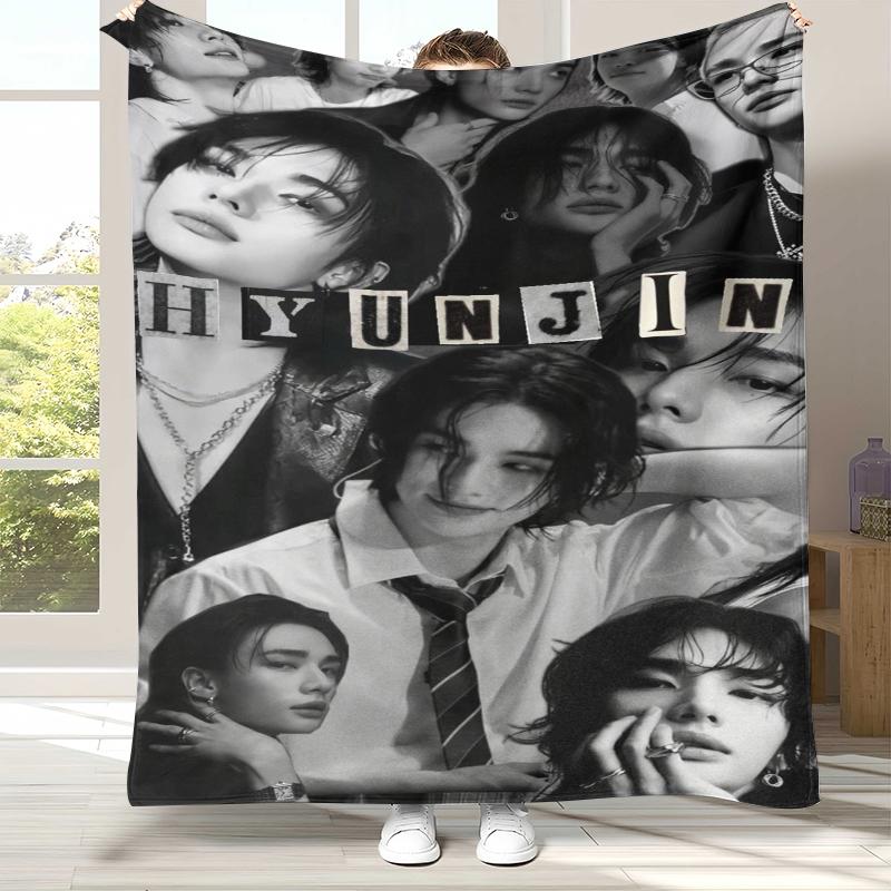Hyunjin Kpop Stray Kids Flannel Blanket,Ultra Soft Warm Plush Throw for Home Bedroom Bed Sofa Cover Camping Picnic gift