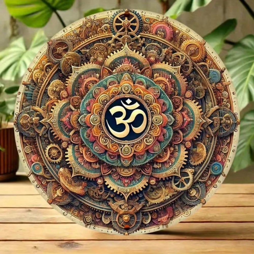 Decorative Metal Sign Meditation Om Symbol Wall Art for Cafe Living Room Decor