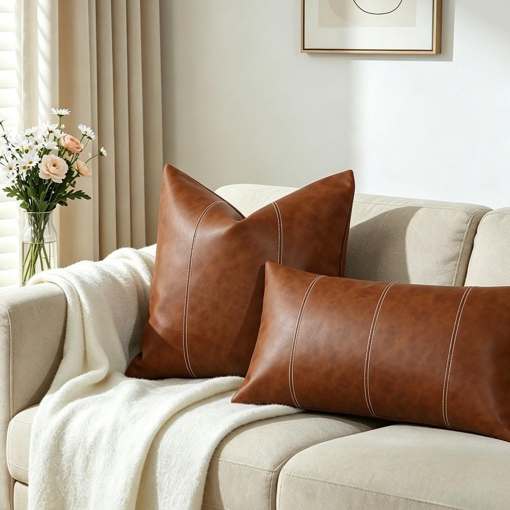 Zipper Style Patchwork Pillow Cover Waterproof Pillowcase PU Leather Throw Pillow Covers Couch