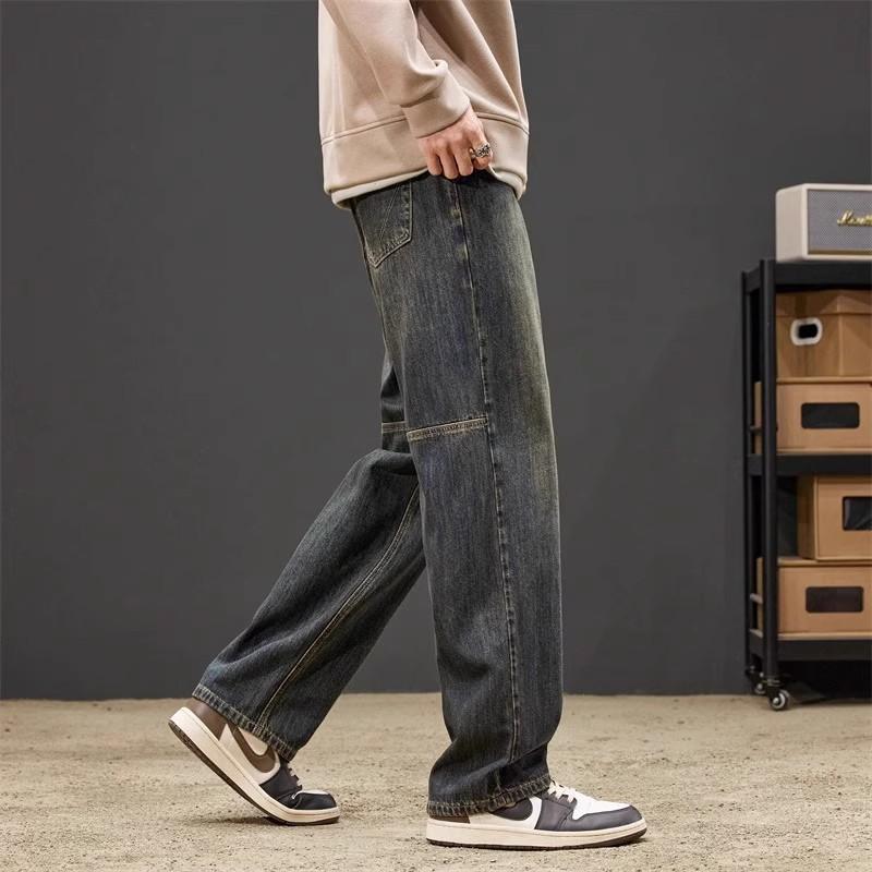 American Retro Jeans Men's Autumn and Winter New Loose Straight Men's Old Washed Spring and Autumn Wide-leg Trousers