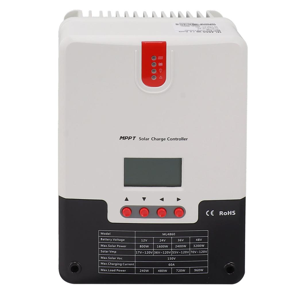 60A Solar Charge Controller MPPT 12V 24V 36V 48V Safety Protection Adjustable with LCD Display