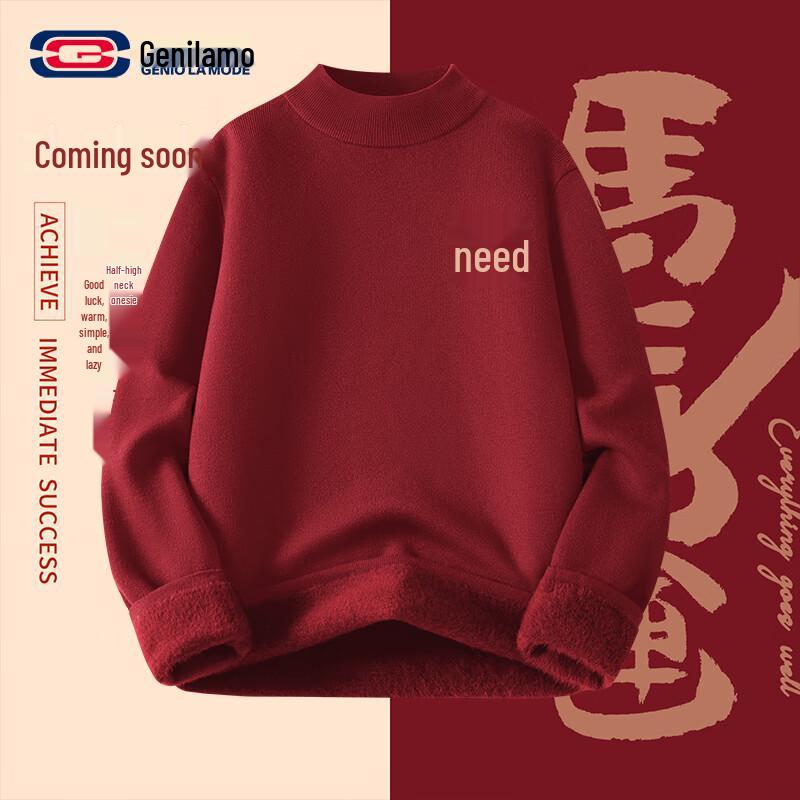 GENIOLAMODE Unisex Chinese New Year Fleece-Lined Turtleneck Sweater