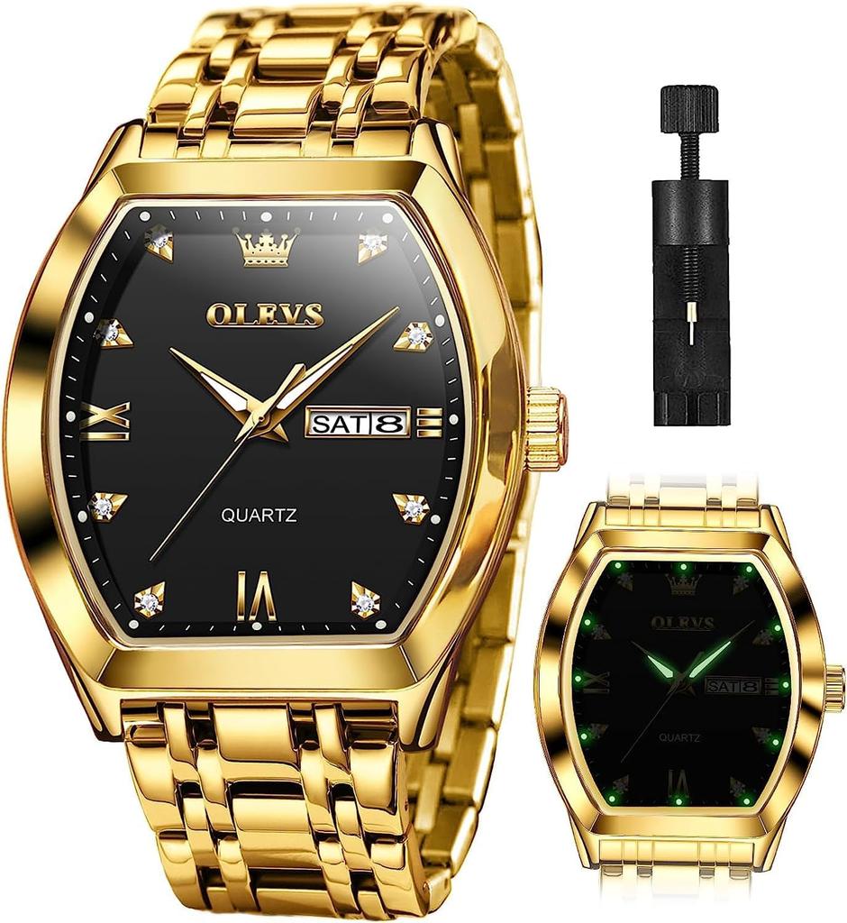 OLEVS Men's Stylish Business Watch, Popular Waterproof Quartz Watch with Luminous Movement and Date Display, Black