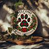 Welcome Paw Print Sign. 8x8 Inch Round Aluminum Decor for Bars, Cafes & Clubs.