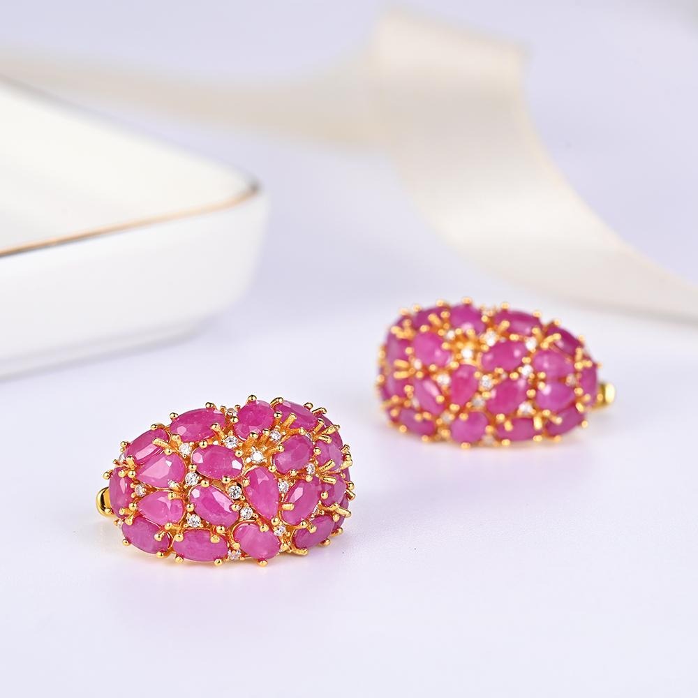Elegant Natural Ruby Women's Noble Jewelry Set Real Gemstones 925 Steling Siver Earrings Ring for Anniversary and Wedding Gifts