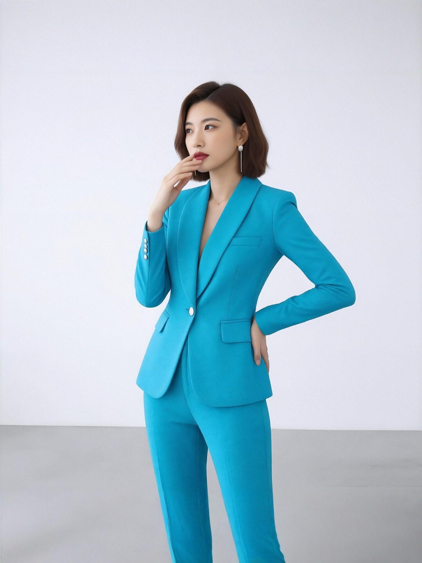 Korean Style Blue Two-Piece Suit for Women – Chic Spring Outfit XL