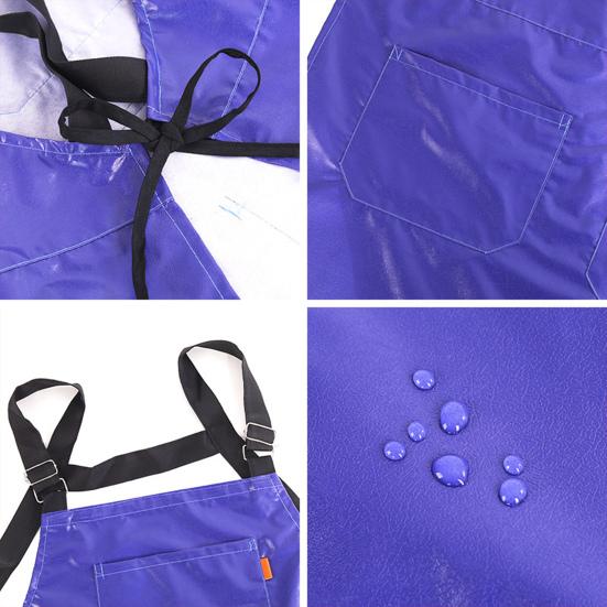 Barber Apron Waterproof Pockets Design Adjustable Strap Anti Stain Faux Leather Kitchen Chef