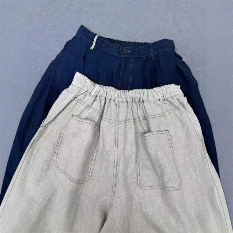 Johnature Summer Solid Color Slacks Elastic Waist Straight Pants Elastic Waist Versatile Women Pants