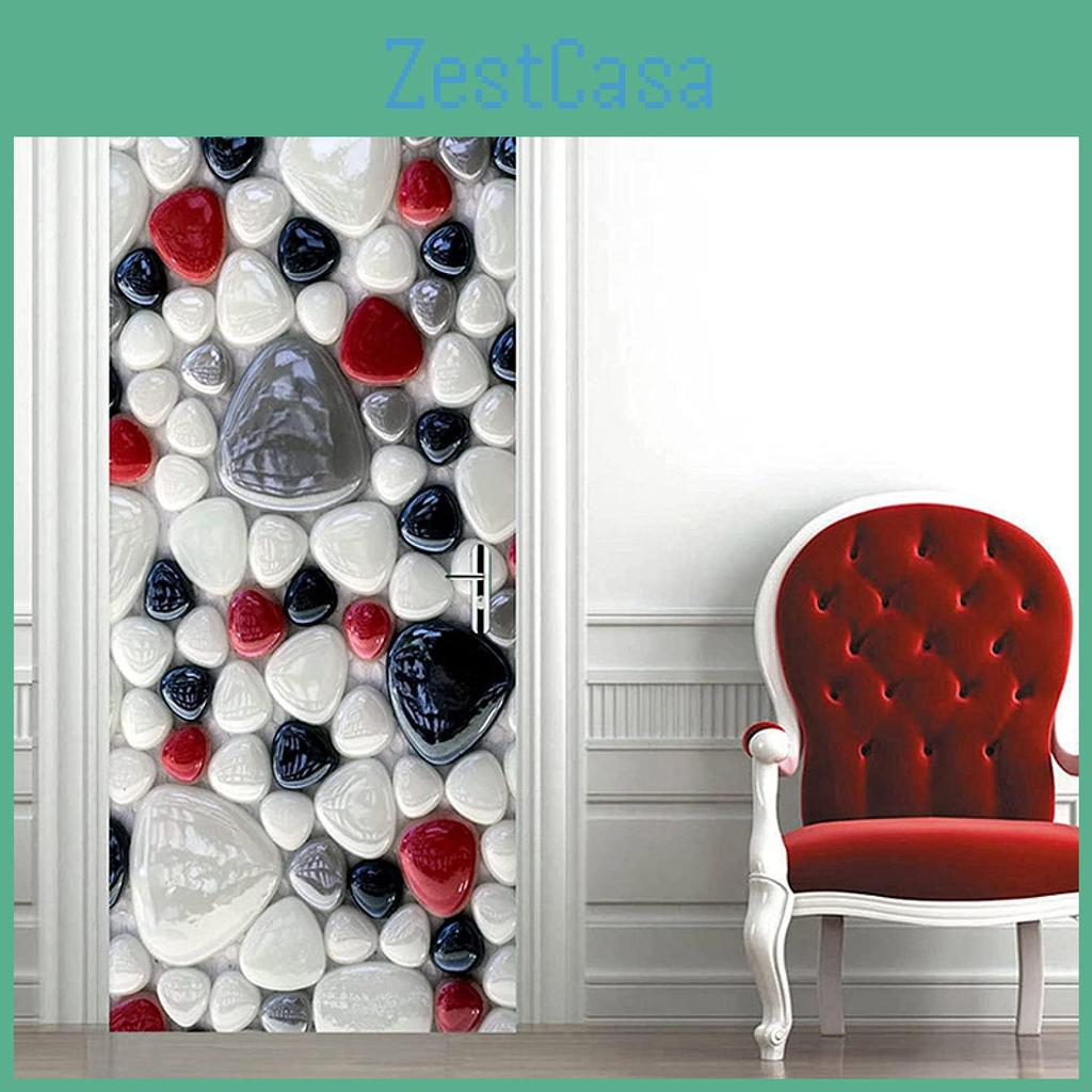Decor Door Removable Stickers 3d Kids Teens Colored Pebbles Door Murals Wallpaper Waterproof Removable Art Door Decals