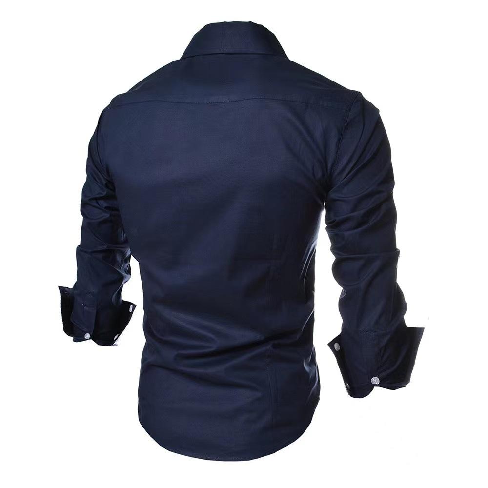 Men Slim Fit Long Sleeve Button Down Dress Shirt Contrast Detail Pocket Formal Business Wedding Shirt