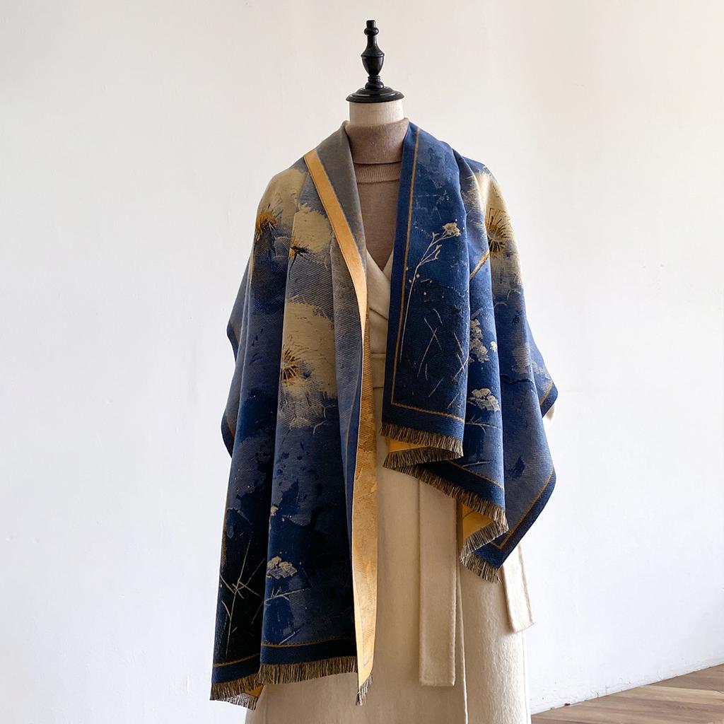 Luxury Womens Winter Thicken Wrap Shawl  High Quality Two-Sided Imitation Cashmere Jacquard Scarf Ladies  Design Pashmina