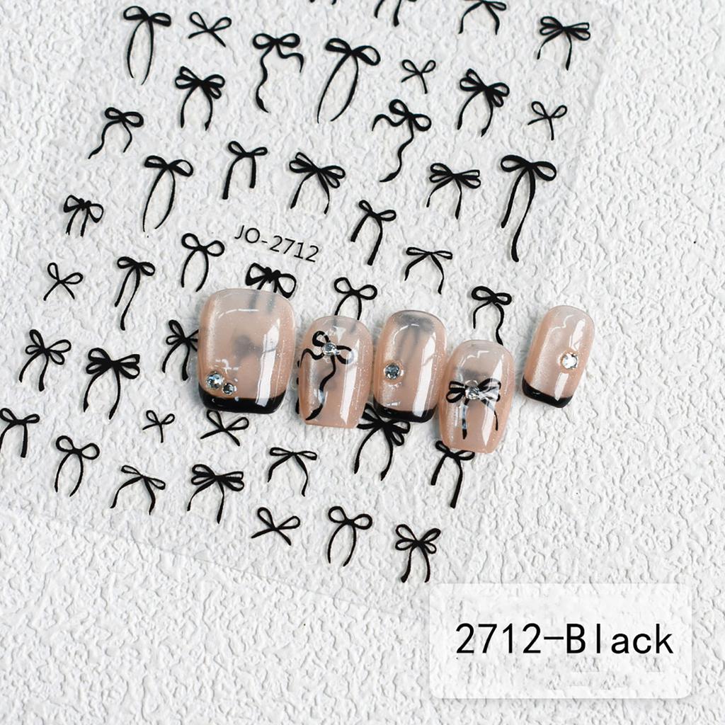 3D Black Red Pink Nail Stickers Bowknot Nail Decals Ribbon Butterfly Knot Self Adhesive Nail Sliders DIY Manicure Decorations