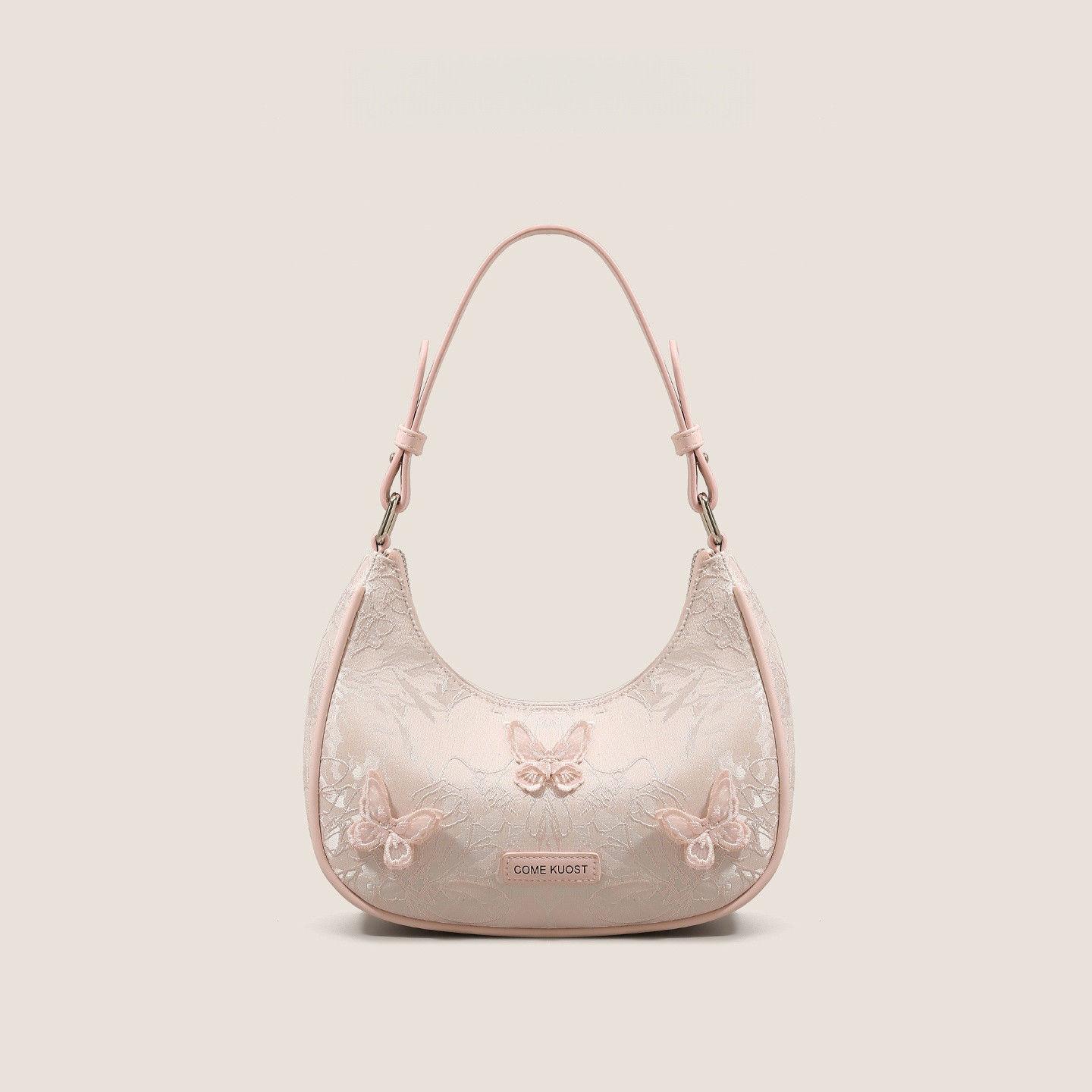 

Harajuku Sweet Butterfly Appliqué Crescent Handbag Women Luxe Design Shoulder Bag Ladies Daily Portable Underarm Purse Y2K 2025 22x12x7cm рожевий