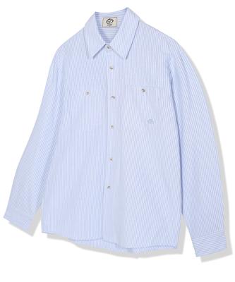 GUBIN Lettering Sleeve Striped Shirt - Blue