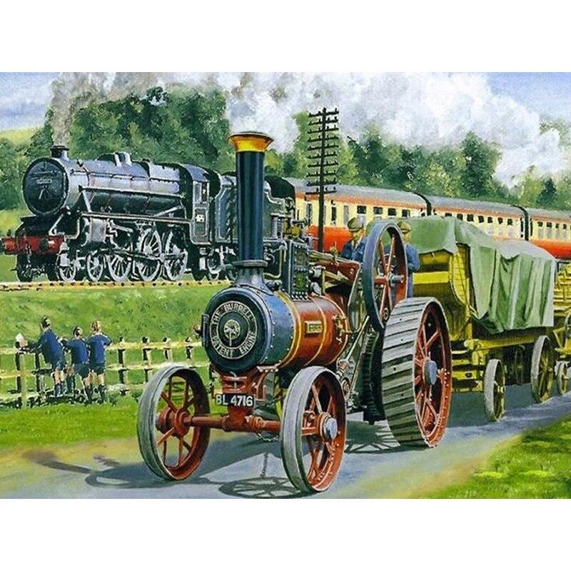 New 5D DIY Diamond Painting Train Scenery Diamond Embroidery Cross Stitch Full Round Drill Crafts Home Decor Manual Gift