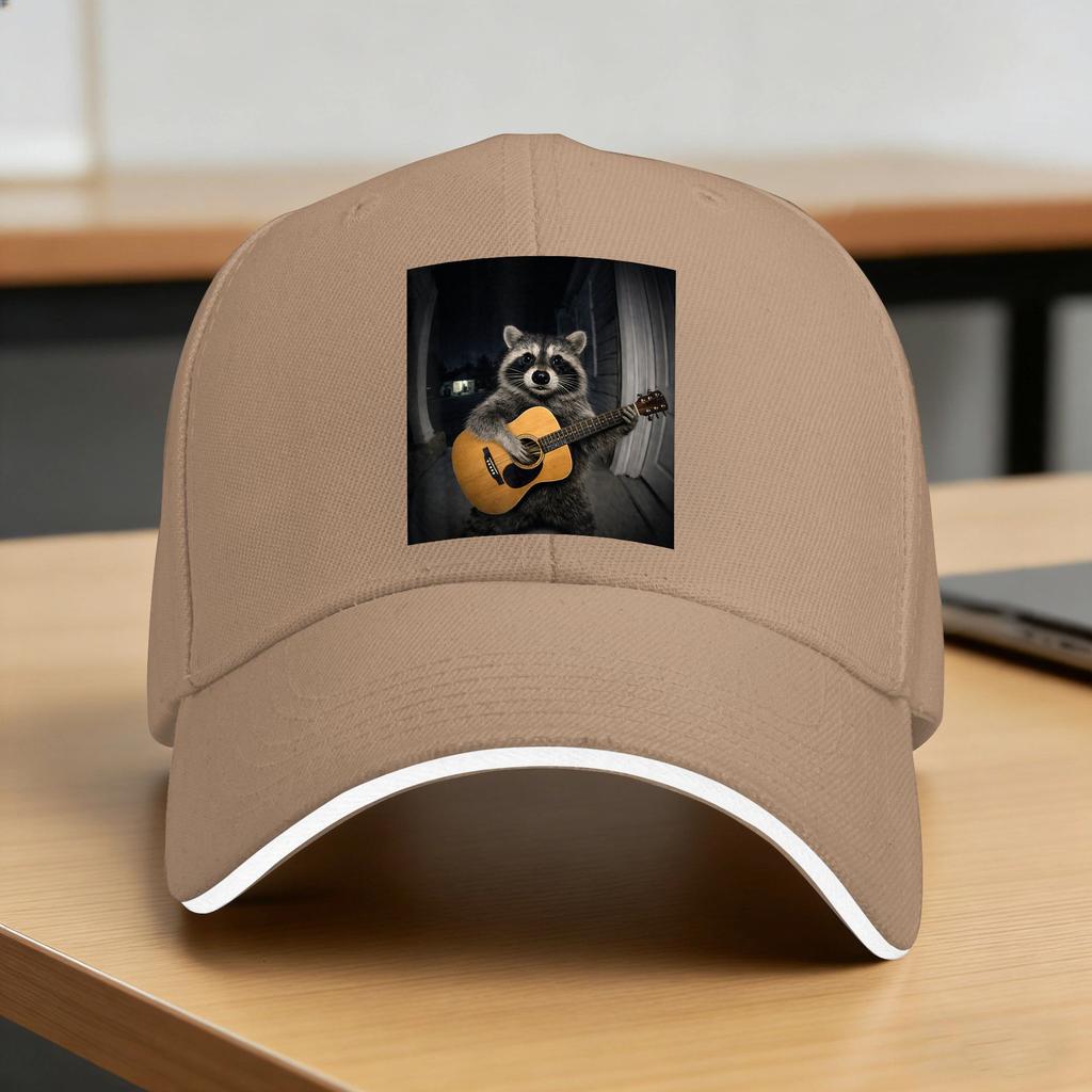 Funny Raccoon Playing Guitar Guitarist Music Life Musician Casual Baseball Cap Hiking Trucker Hat Summer Sun Unisex Baseball Caps