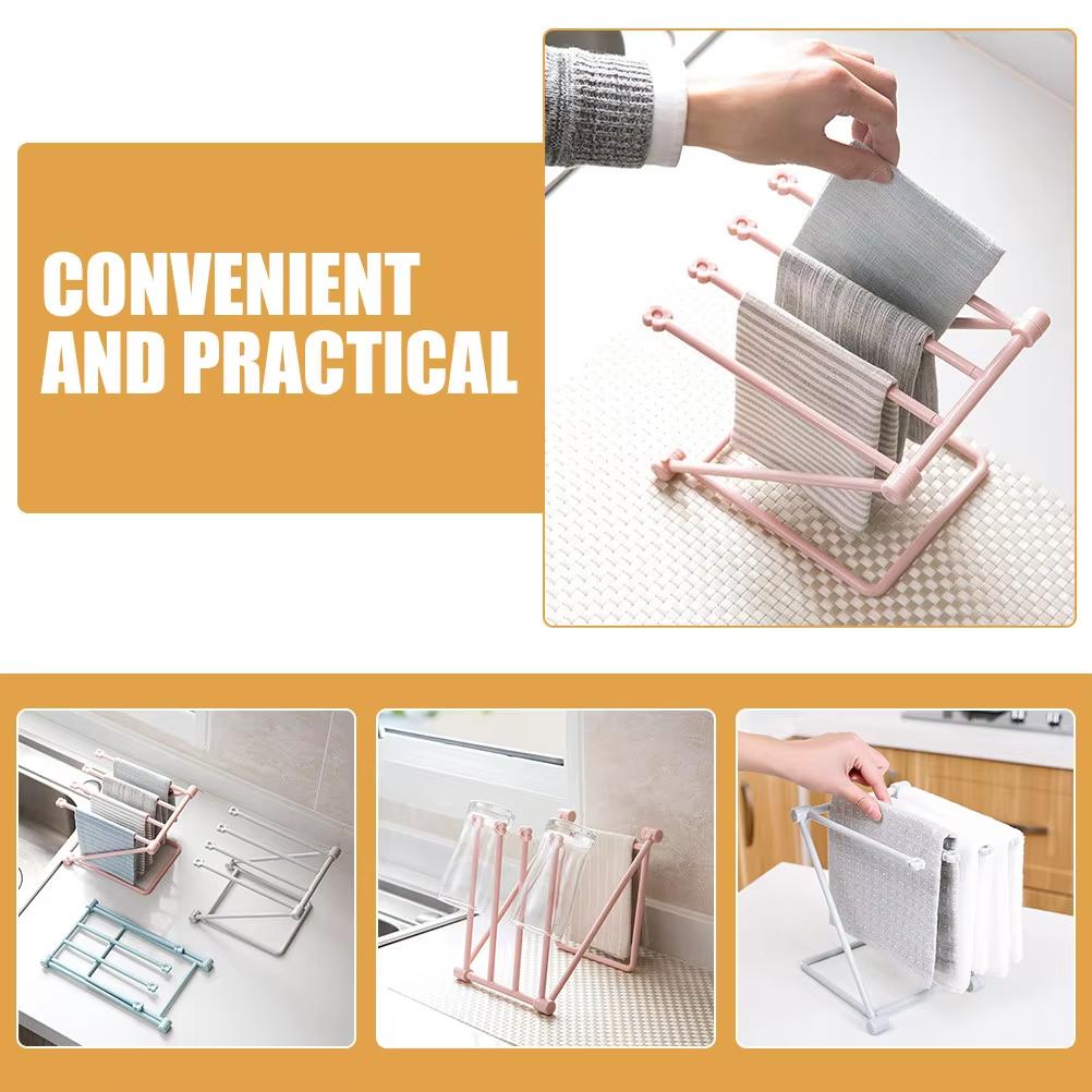 Multifunctional Foldable Towel Storage Rack Kitchen Vertical Dishcloth Hanging Shelf Desktop Countertops Water Cup Holder