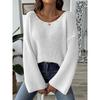 Women's Plus Size Pullover Sweater Beaded Top Simple Loose One Neck Strapless Flared Sleeve Sweater