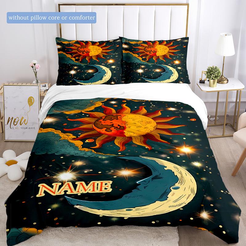 Sun And Moon In The Sky Duvet Cover Soft Bedding Set For Bedroomdorm Personalized Name Threepiece Set 1 Duvet Cover And 2 Pillowcases Perfect Gift For
