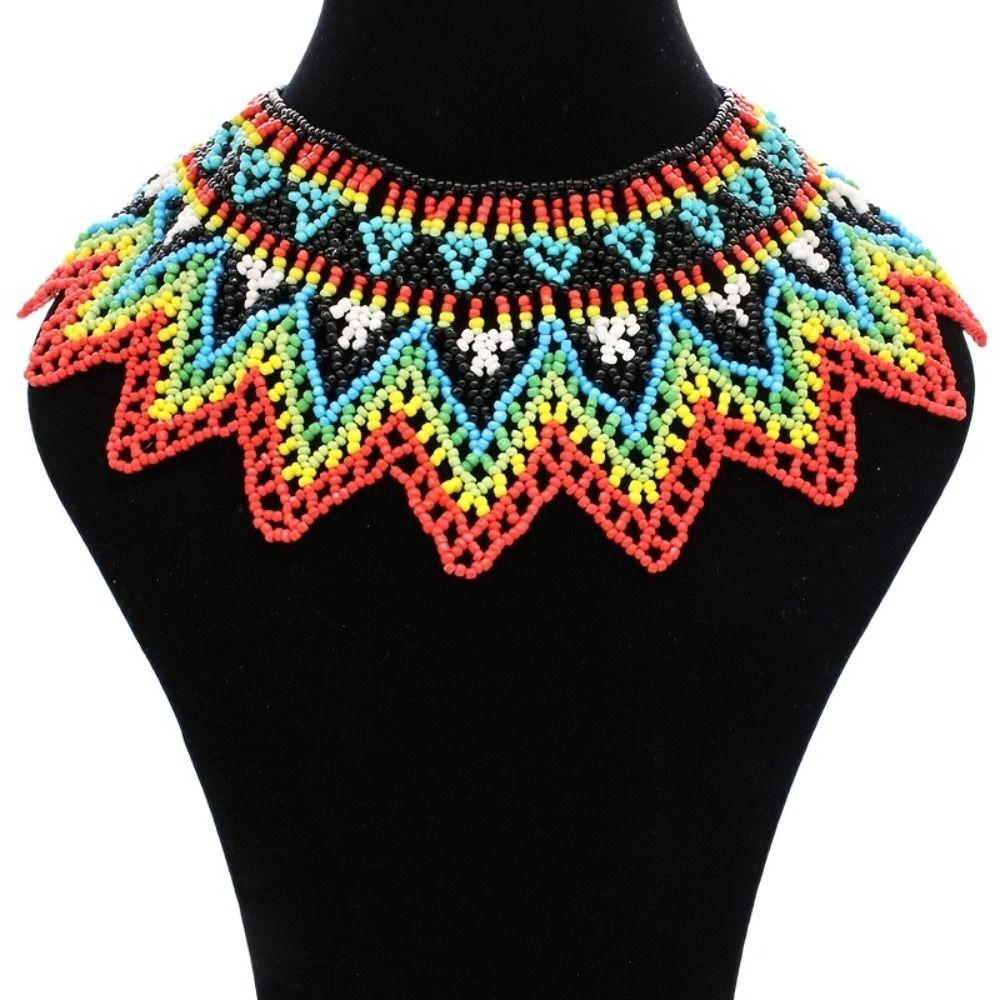Ethnic Style Multilayer Beaded Choker Multicolor Mesh Bib Collar  Women Jewelry