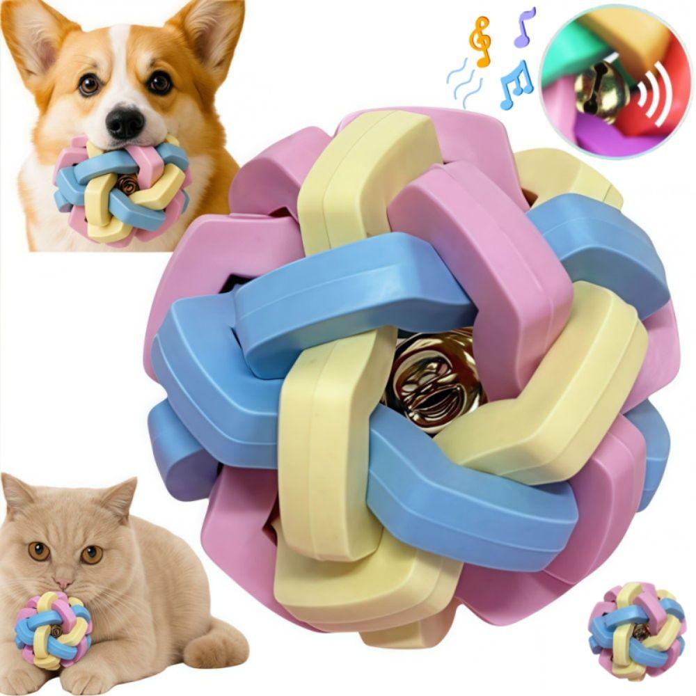 Fun Colorful Cats Dogs Elastic Ball Macaron TPR Woven Bell Ball Teeth Grinding Bite Resistant Toy Ball Relief Toy