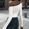 Spring New Skew Collar Long Sleeve Sexy T-shirt Women Fashion Slim Fit Off Shoulder Tops Casual Woman Tshirts Elegant Solid Street Y2K Tee Shirt 26473