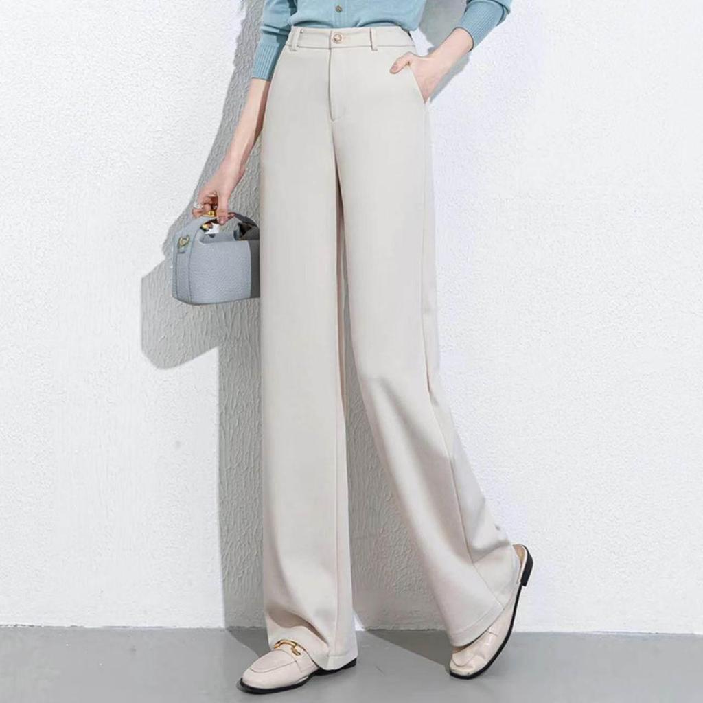 Women's High Waist Tencel Slim Straight Leg Pants - Spring 2026 Casual Wide Leg Trousers