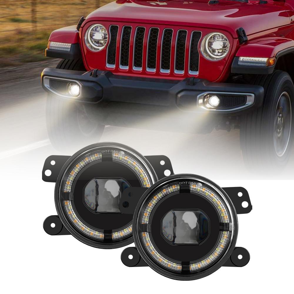 2Pcs 4 Inch LED Fog Lights 60W White Halo Ring DRL Turn Signal Lamp Car Fog Lamp assembly For Wrangler JK TJ LJ Dodge Chrysler