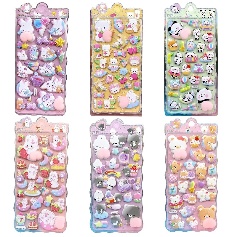 Fish & Fairy Butt Squishy Stickers, Cute Puffy Character 3D Marshmallow Fluffy Squishy Stickers for Sticker Books, Decoration, DIY Diary, Cute