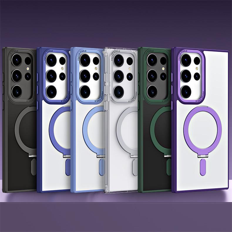 Suitable for Samsung S23 New Magnetic Bracket Protective Case S25ultra Supports Magnetic Wireless Charging Mobile Phone Case