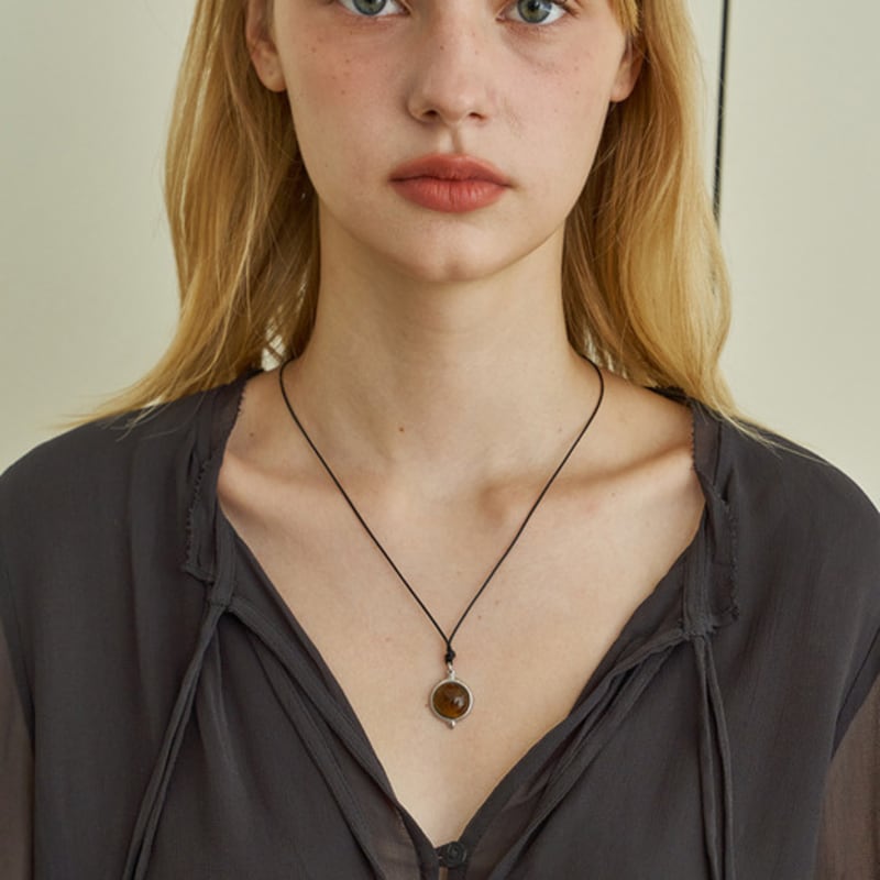 Ssecondo Tiger Eye Gemstone Long Necklace, Aurelie_Chestnut Brown