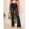 Sexy Sheer Lace Flared Pants European and American Sexy Perspective Flower Lace Pants Trumpet pants Trousers