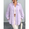 New Large-sized Women's Shirt Jacket Autumn Loose Bow Print Long-sleeved Casual Shirt