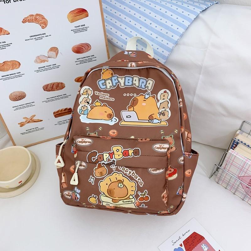 Cute School Childrens Bag With Cartoon Capybara Print For School Use Daily