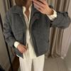 Women Loose Stand Collar Zipper Pocket Herringbone Long Sleeve Jacket Coat