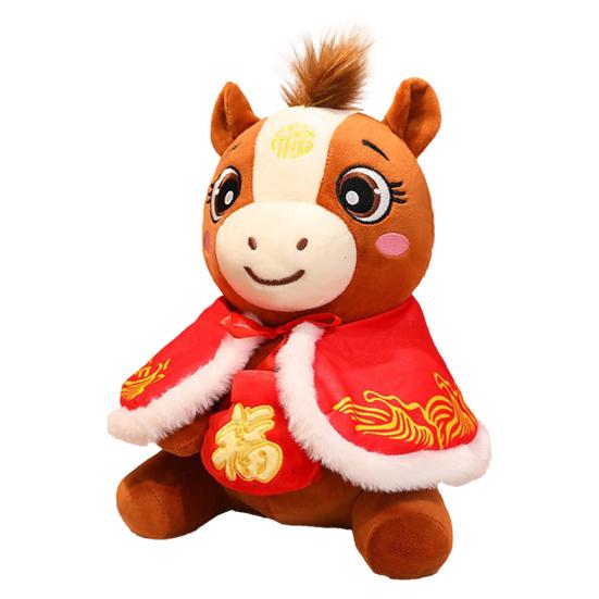 

Плюшевая игрушка Пони в костюме Тан и накидке 2026 год Лошади Зодиак Наполнитель ПП хлопок Декор Пони Подарок на Китайский Новый год для детей коллекционеров F