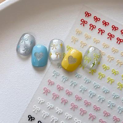 1 Blatt Gemischte Farbe Schleife Nail Art Sticker Relief Niedliche Schleife Nagelanhänger Schleife Maniküre Dekoration