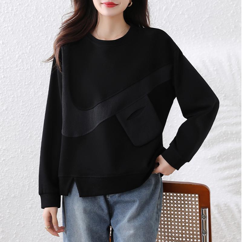 DIMANAF 2025 Autumn Plus Size Women Hoodies Shirts Long Sleeve T-shirt Loose Casual Tops Tees Black