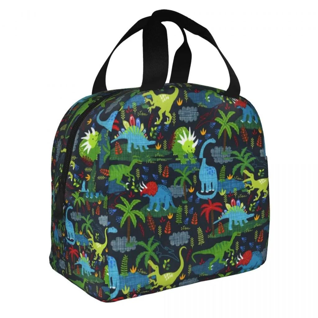 Cartoon Dinosaur Print Thermal Insulated Lunch Bag Women Portable Lunch Tote for Outdoor Camping Travel Multifunction Food Box