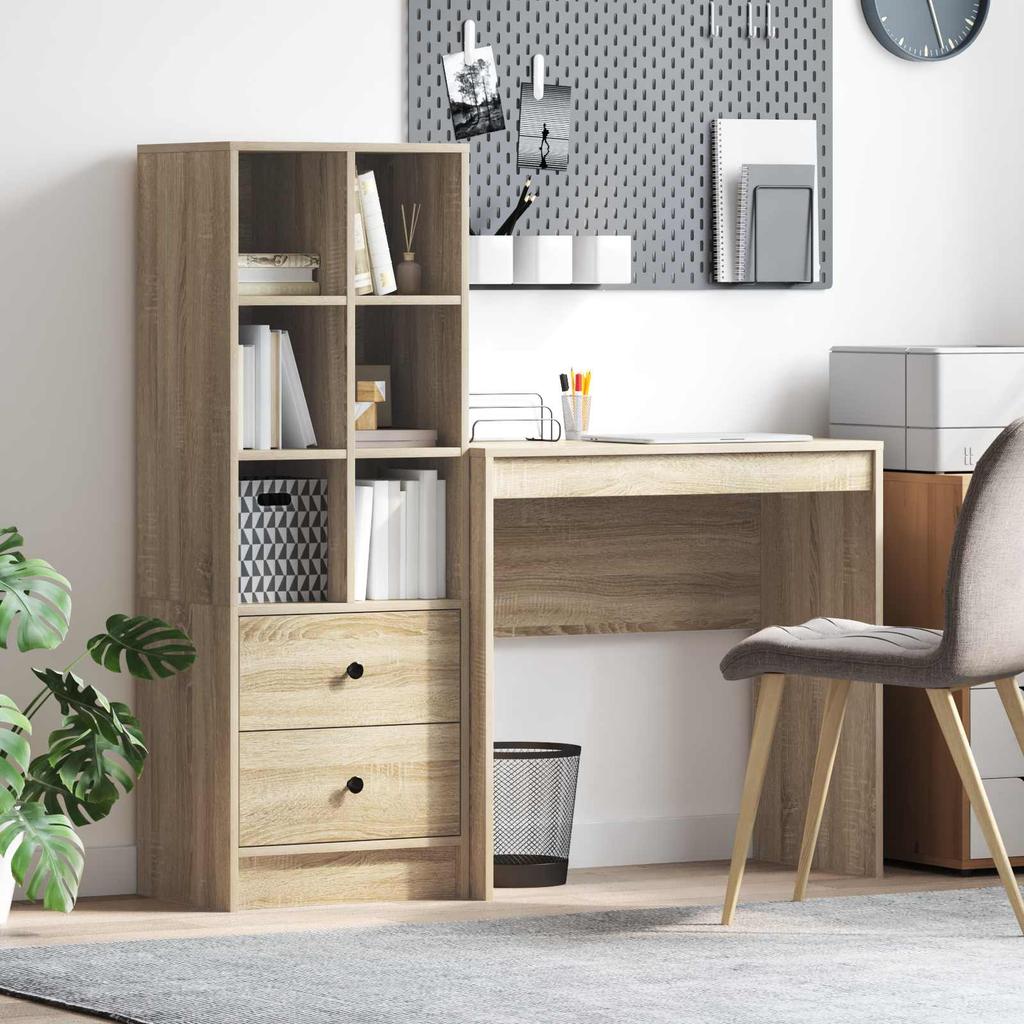 Desk with Drawers and Shelf 2 pcs Sonoma Oak