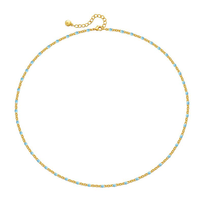 Gold Plated Dainty Mini Rainbow Enamel Bead Station Choker Necklace