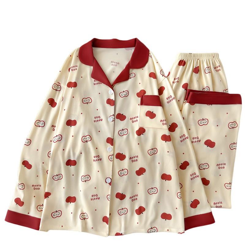 Korean Style Sweet Girl Long Sleeve Pajama Set Women Winter Homewear
