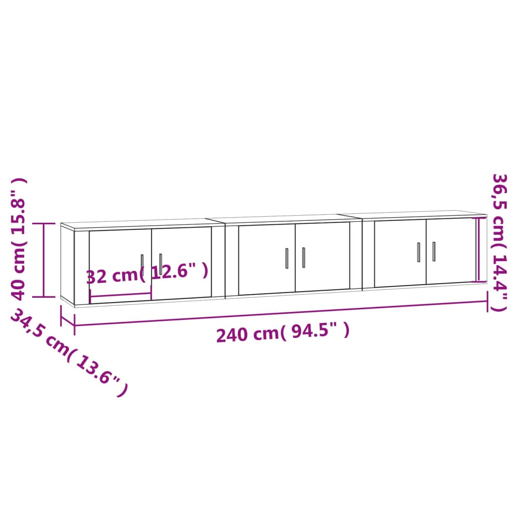 Wall Mounted TV Cabinets (Set of 3) Sonoma Oak Finish 80 X 34.5 X 40 Cm