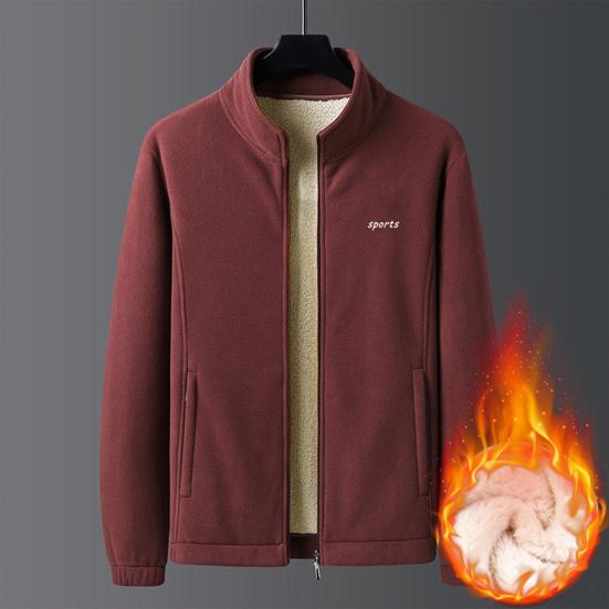 Men Jacket Stand Collar Long Sleeve Thickened Velvet Lined Warm Winter