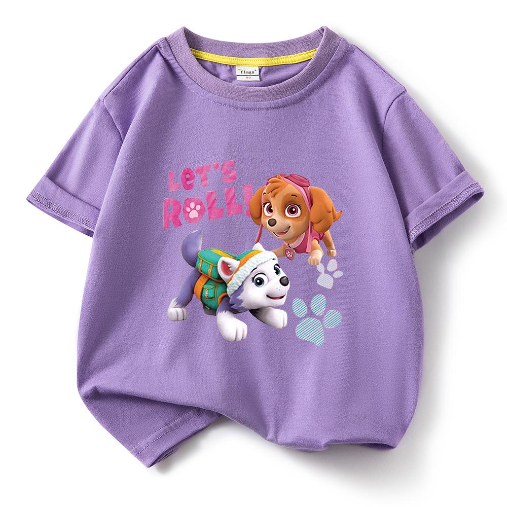 PAW Patrol Girls' Cartoon Print Short Sleeve Cotton T-shirt, Round Neck Pullover, Summer New Arrival
