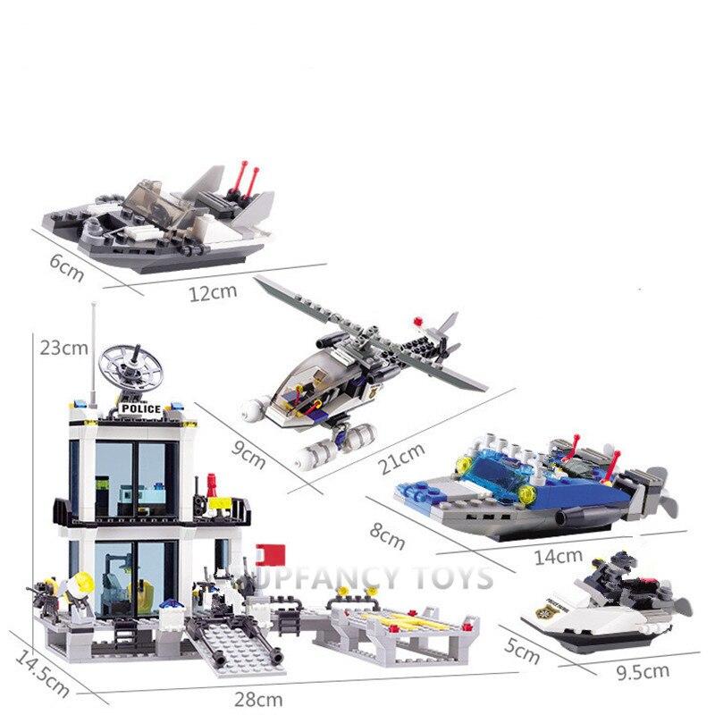 536 Stücke City Polizeistation Hubschrauber Schiffsmodell Bausteine SWAT Technik Brinquedos Steine Pädagogisches Spielzeug für Kinder