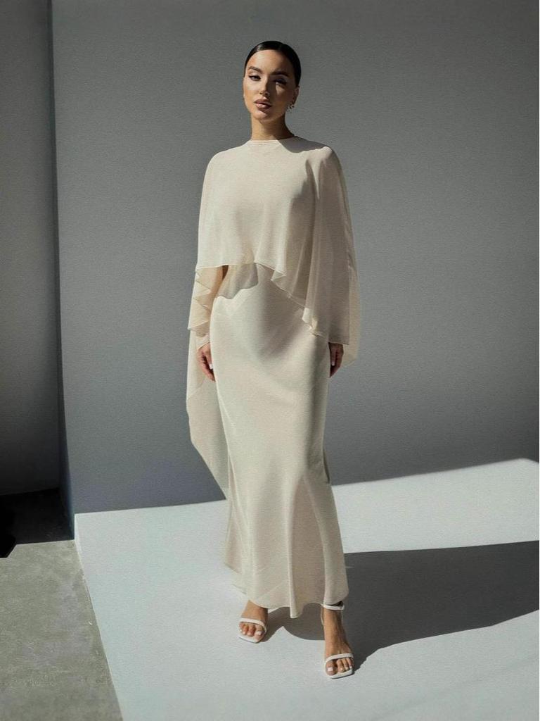 2025 Summer Women's Solid Color Evening Dress & Shawl Set