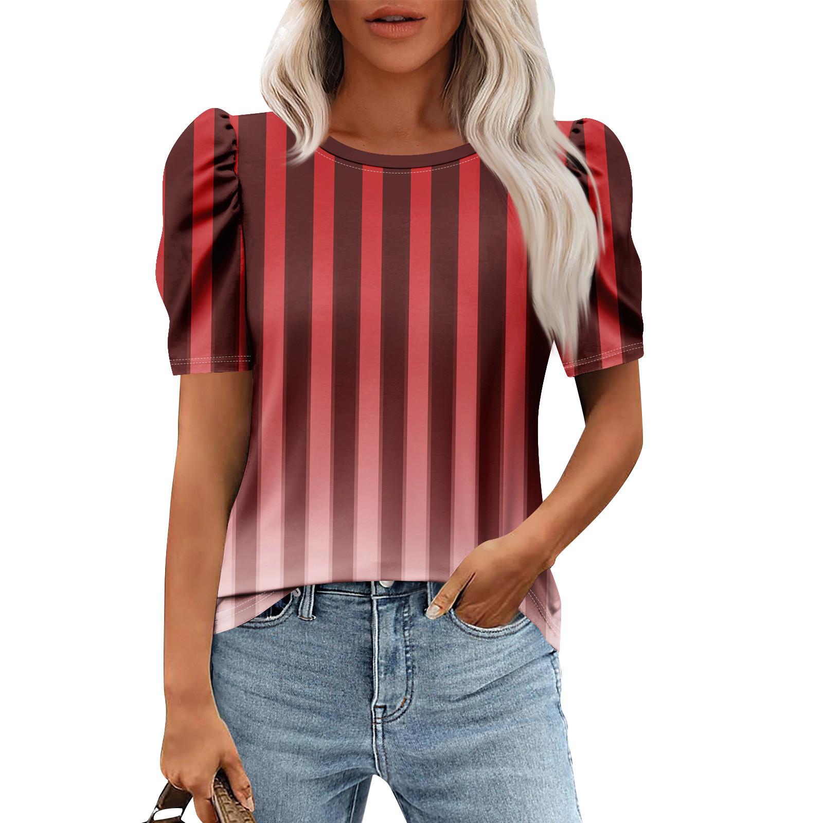 

Жіночі повсякденні пухові топи з короткими рукавами Модні туніки з круглим вирізом Літній одяг XL винний