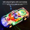 Light Up Toy Car with Universal Wheels Transparent Car Model with Colorful LED Lights Spinning Gears Music Mini Car Sensory Toys for Boys 3+