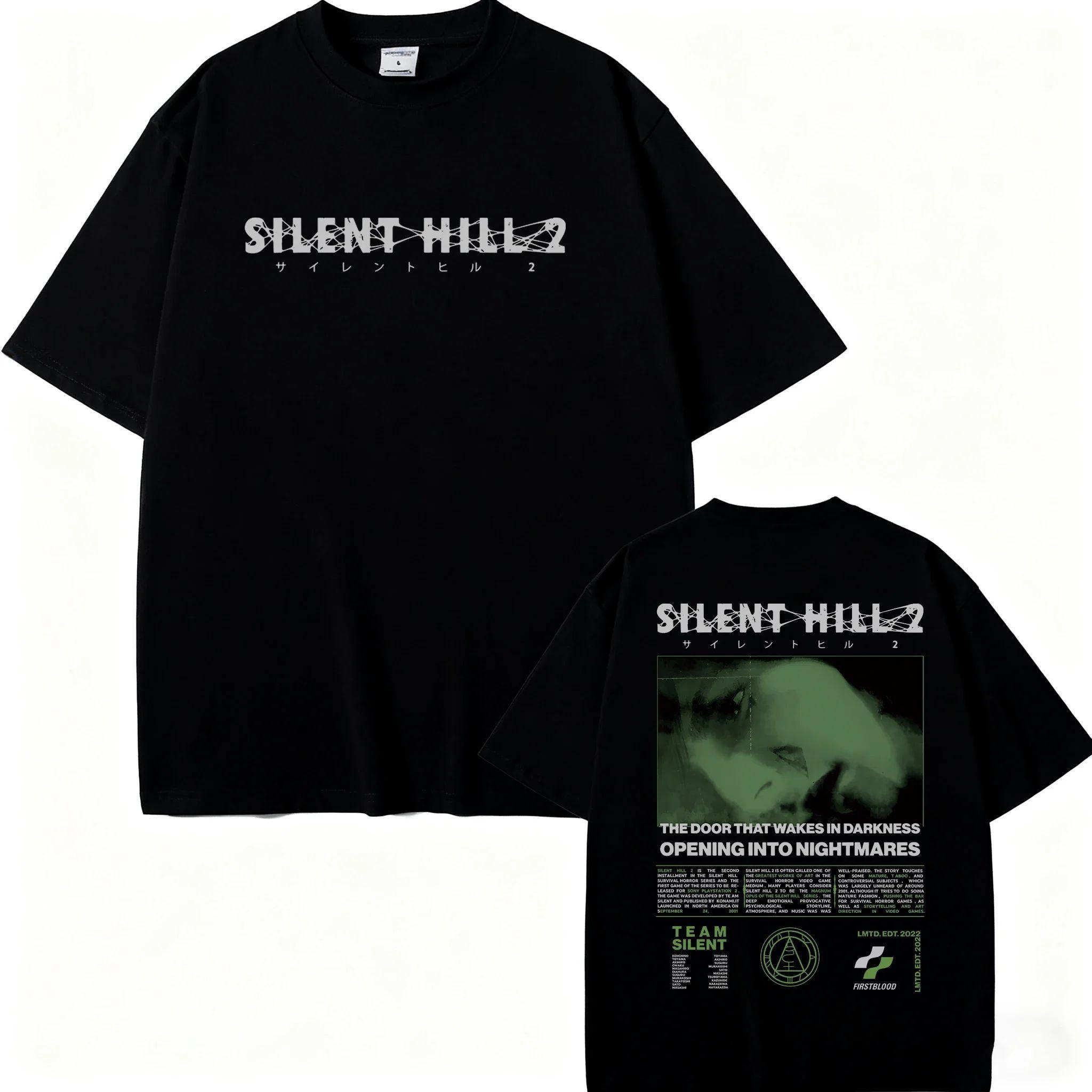 

Vintage Gaming TShirt Silent Hill 2 3 Videogame Black Print Cotton Tee Casual Short Sleeve Tee Top Loose Tshirt Summer Unisex S